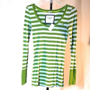Abercrombie green stripe long sleeve shirt M